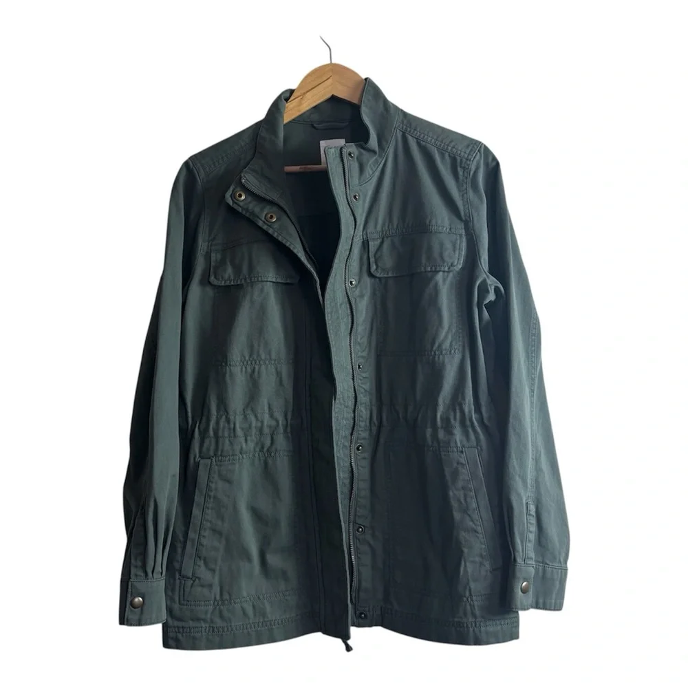 GAP Army Green Twill Snap Zip Cinch Waist Pockets Military Utility Jacket Sz M